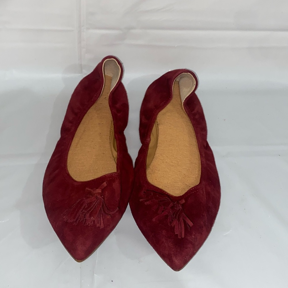 Crew Maroon Pointy Toe Elastic Ballet Flats Size 8.5